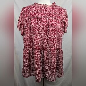 Pretty Garden Red and White Polka Dot Peplum Blouse XL Coquette Feminine Holiday